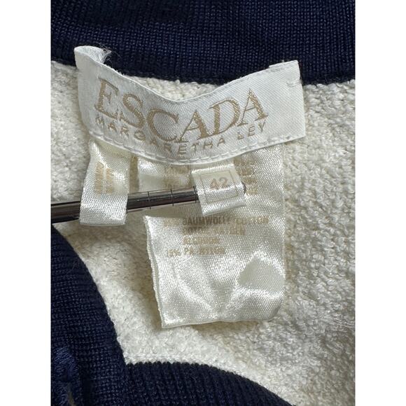 Vintage Escada Set Womens Sweater 42 Skirt 40 Cream Navy Bouclé Sequins Knit - Picture 7 of 16